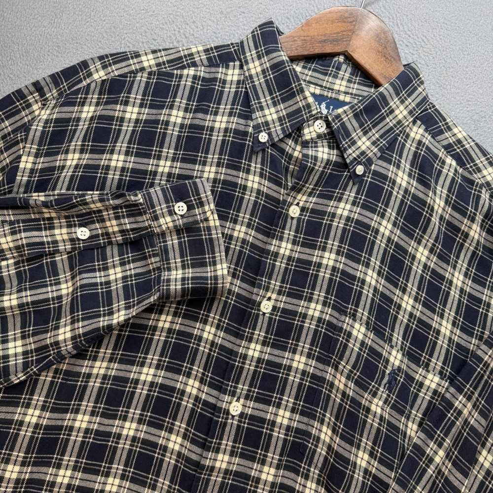 Ralph Lauren McMeel Plaid Button Down Shirt Mens L Navy/Tan Classic Fit Preppy